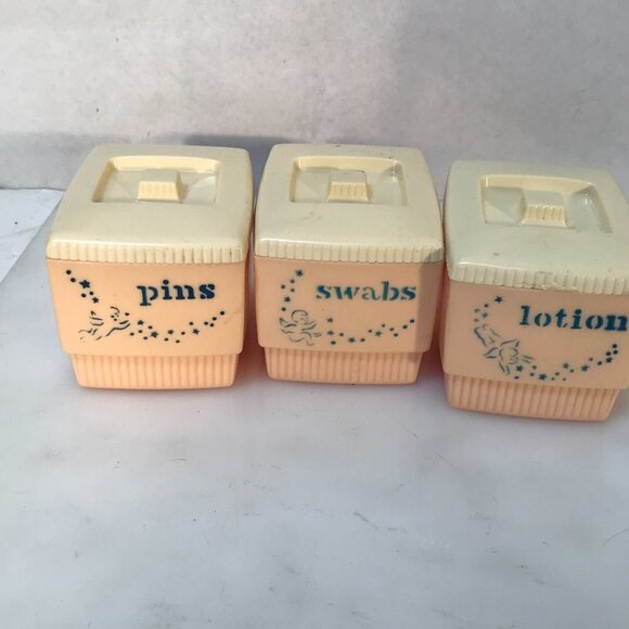 Clarolyte Vintage Bathroom Decor 1960 Lotion Swabs Containers VTG Shabby Chic - Picture 7 of 14